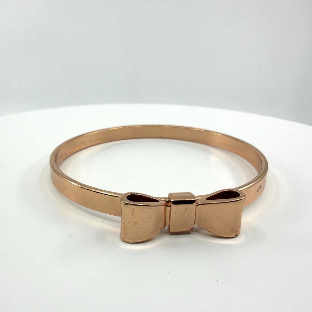 Y2K Minimalist Rose Gold Bow Bangle Bracelet - Chic 90s Jewelry Gift